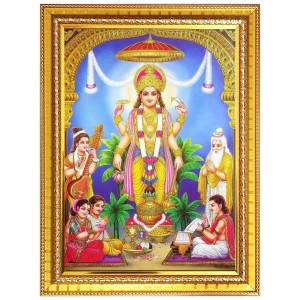 Sri satya narayana swamy Photo Frame - 10x14 Inches, Brown Wooden Frame for Home, Office & Temple Decoration