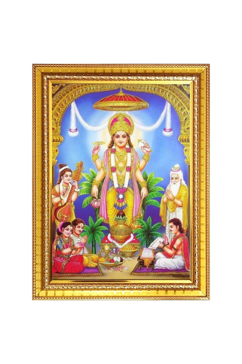 Sri satya narayana swamy Photo Frame - 10x14 Inches, Brown Wooden Frame for Home, Office & Temple Decoration