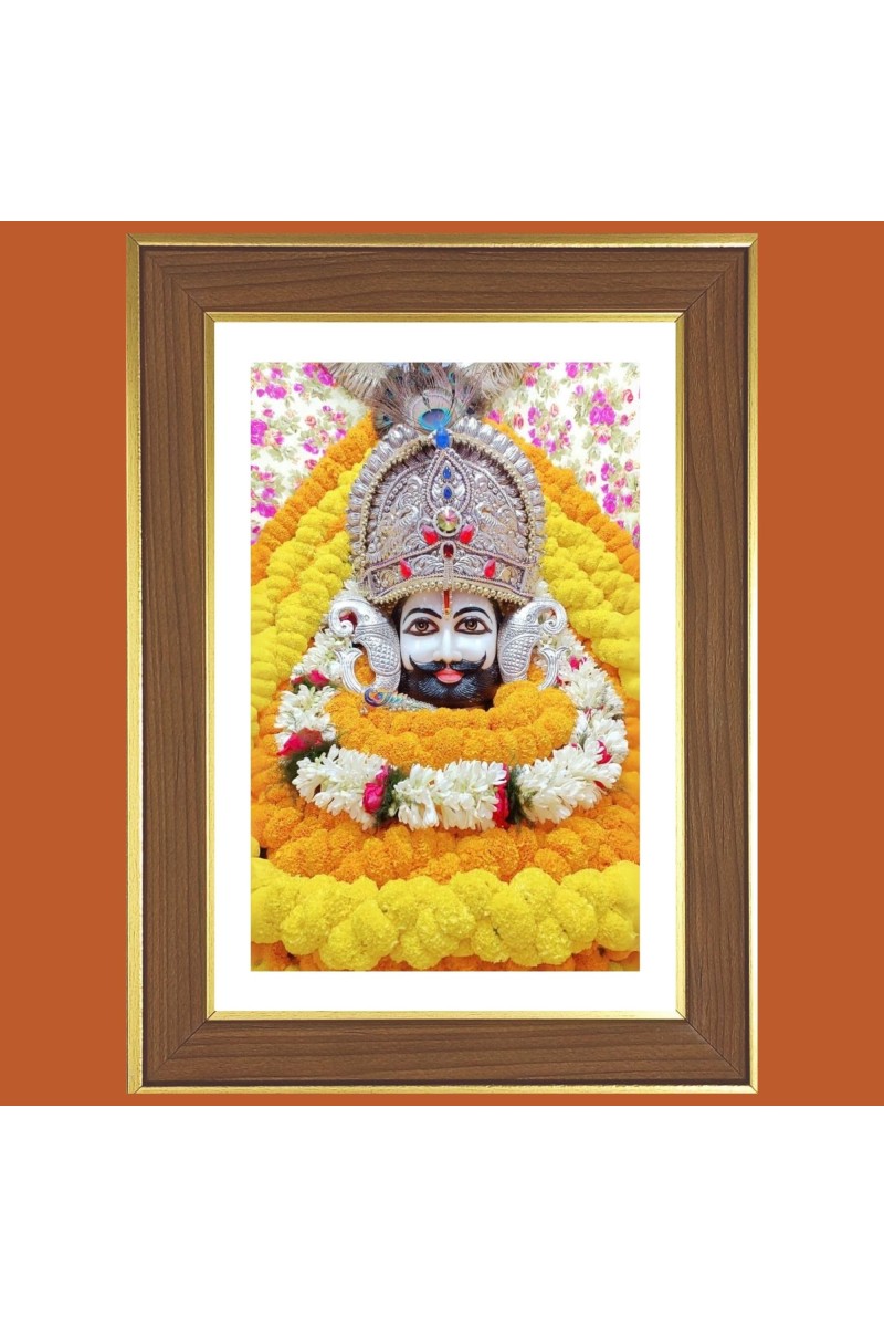 Khatu Shyam Baba Photo Frame - 10x14 Inches, Brown Wooden Frame for Home, Office & Temple Decoration