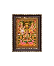 Maa Lakhsmi, Sri Ganesh and Maa Swaraswait Digital Print Photo 10.7x12.7 inches - Vibrant Religious Wall Art for Home or Office Decor.