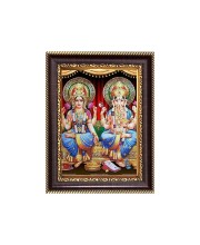 Sri Maa Lakshmi and Sri Ganeshji Digital Print Photo 6.7x8.7 inches - Vibrant Religious Wall Art for Home, Office and Temple Decor.