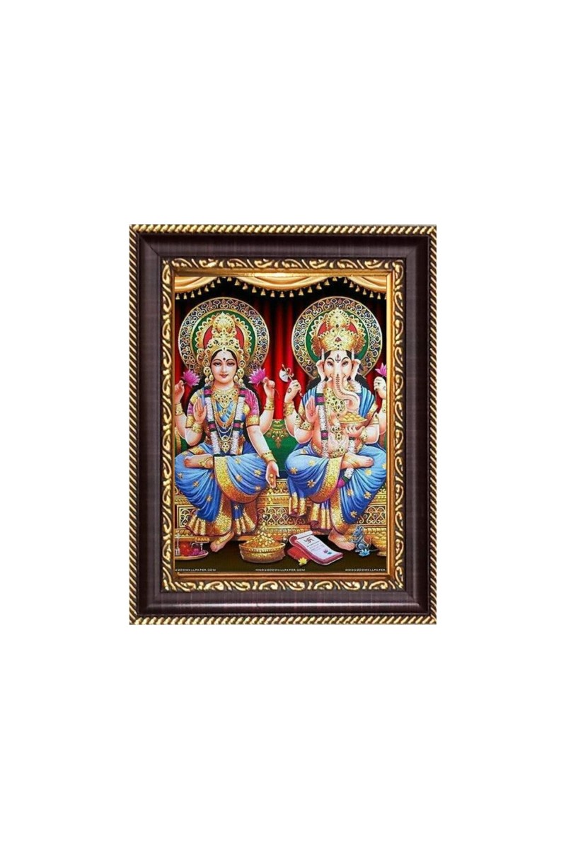 Sri Maa Lakshmi and Sri Ganeshji Digital Print Photo 6.7x8.7 inches - Vibrant Religious Wall Art for Home, Office and Temple Decor.