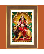 Goddess Maa Durga Photo Frame - 10x14 Inches, Brown Wooden Frame for Home, Office & Temple decoration