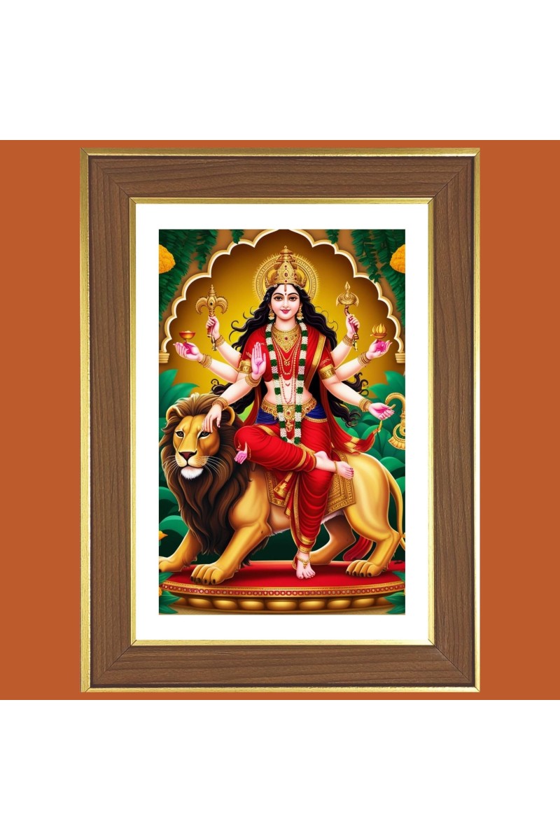 Goddess Maa Durga Photo Frame - 10x14 Inches, Brown Wooden Frame for Home, Office & Temple decoration