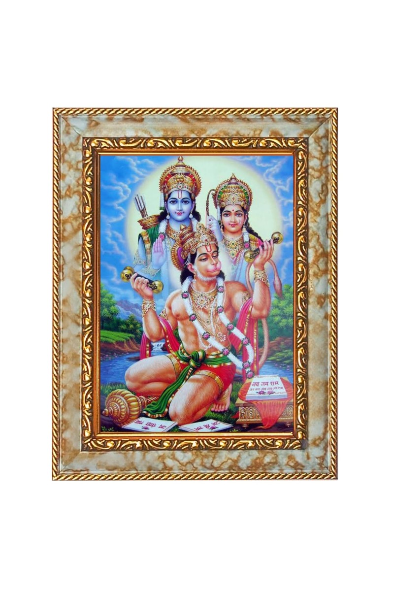 Lord Rama, Sita, and Hanuman Digital Print Photo 6.7x8.7 inches - Vibrant Religious Wall Art for Home or Office Decor.