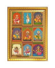 Nine Shakti Roop Photo Frame - 10x14 Inches, Brown Wooden Frame for Home, Office & Temple Decoration