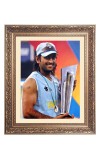 Mahindra Singh Dhoni With Cup Big Photo Frame - 16x20 Inches for Home & Office Decoration