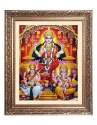 Maa Lakshmi (Laxmi),Maa Saraswati and Sri Ganesh Big Photo Frame - 24x28 Inches for Home & Office Decoration