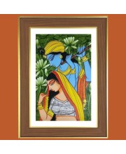 Radha Krishna Painting Photo Frame - 10x14 Inches, Brown Wooden Frame for Home, Office & Temple decoration