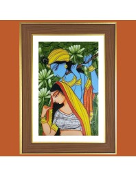 Radha Krishna Painting Photo Frame - 12x16 Inches, Brown Wooden Frame for Home, Office & Temple decoration