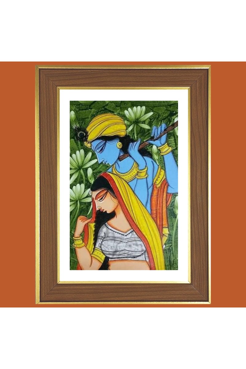 Radha Krishna Painting Photo Frame - 12x16 Inches, Brown Wooden Frame for Home, Office & Temple decoration