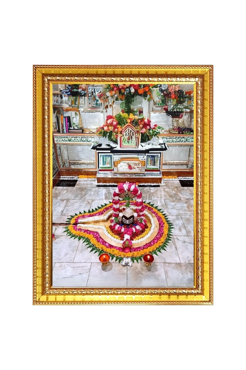 God Nageshwar Shivaling Photo Frame - 10x14 Inches, Brown Wooden Frame for Home, Office & Temple Decoration