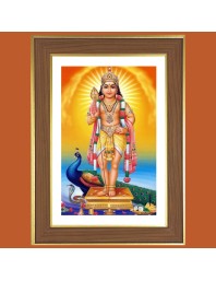 Lord Kartikeya Photo Frame - 12x16 Inches, Brown Wooden Frame for Home, Office & Temple decoration