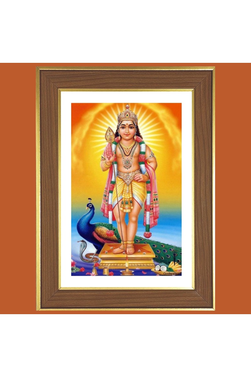 Lord Kartikeya Photo Frame - 12x16 Inches, Brown Wooden Frame for Home, Office & Temple decoration