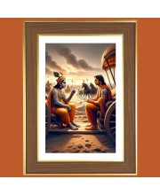 Sri krishna and arjuna Photo Frame - 10x14 Inches, Brown Wooden Frame for Home, Office & Temple Decoration