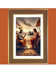 Sri krishna and arjuna Photo Frame - 12x16 Inches, Brown Wooden Frame for Home, Office & Temple Decoration