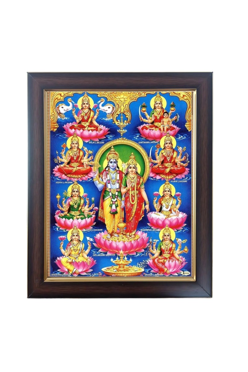 Hitech Sales Lord Vishnu and Mata Lakshmi with his 8 Form Photo Frame for Pooja Room, Temple Decor, Home Decoration and Gift