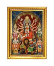 Goddess durga Photo Frame - 10x14 Inches, Brown Wooden Frame for Home, Office & Temple Decoration