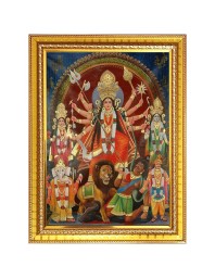 Goddess durga Photo Frame - 14x18 Inches, Brown Wooden Frame for Home, Office & Temple Decoration