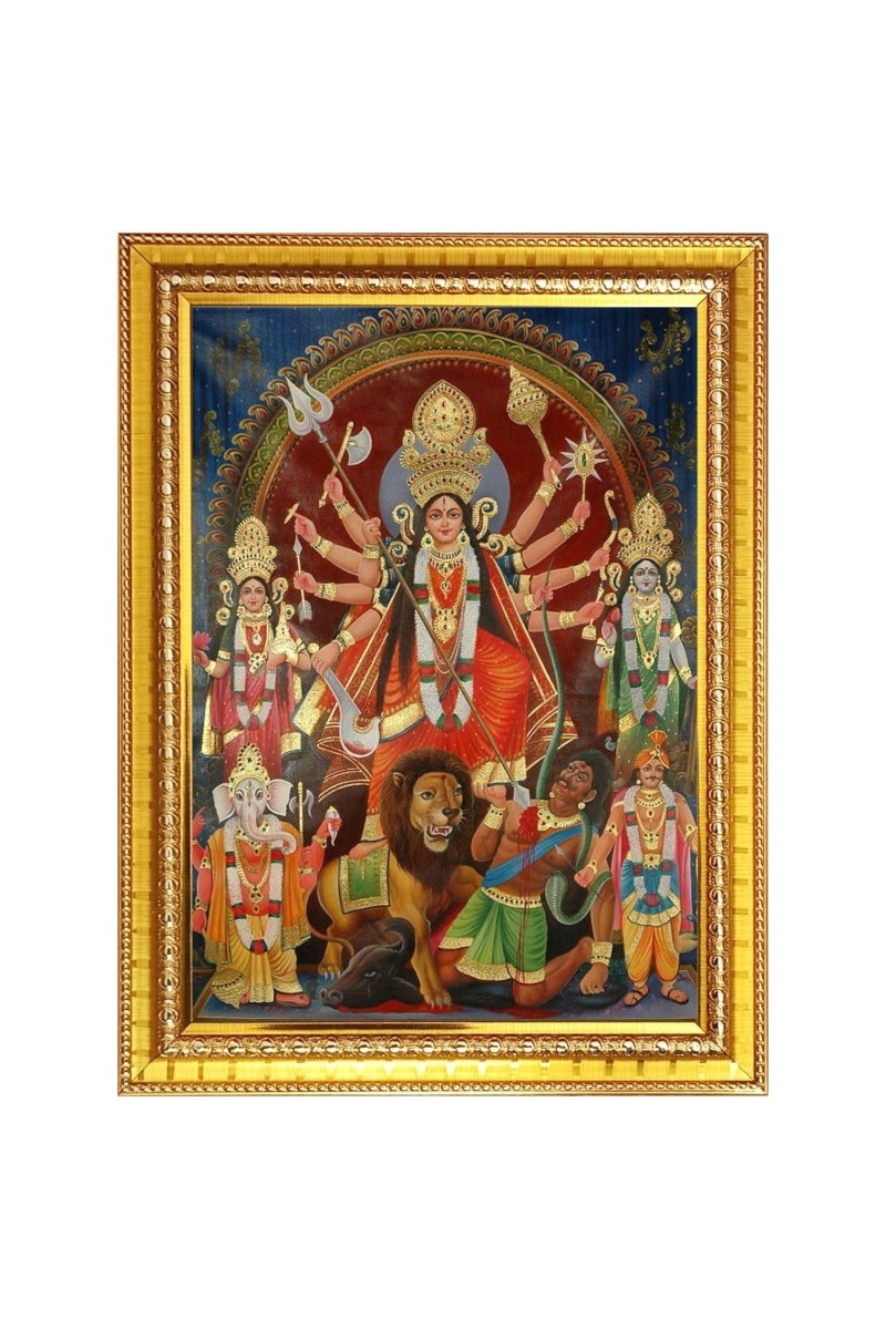 Goddess durga Photo Frame - 12x16 Inches, Brown Wooden Frame for Home, Office & Temple Decoration