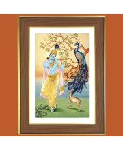 God Sri Krishna Photo Frame - 10x14 Inches, Brown Wooden Frame for Home, Office & Temple decoration