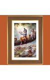 Lord Krishna with Murali Photo Frame - 10x14 Inches, Brown Wooden Frame for Home, Office & Temple decoration