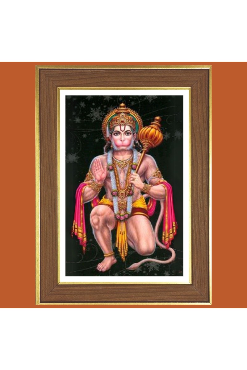 Jai Bajaranga Bali Photo Frame - 12x16 Inches, Brown Wooden Frame for Home, Office & Temple Decoration