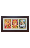 Hi tech Sales Dhan-laxmi, Ganesh, saraswati photo frame || synthetic photo Frame with Glass || Three Gods in Single Frame (Multicolor) for wall, living room, gifts, pooja (Brown)