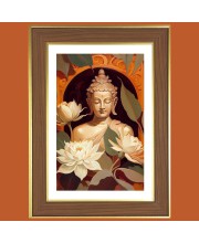 Serene Buddha Photo Frame - 10x14 Inches, Brown Wooden Frame for Home, Office & Temple Decoration
