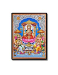 Lakshmi Saraswati & Ganesh Laminated Photo - 5x7 Inches, Divine Blessings for Home & Office and Temple Decoration
