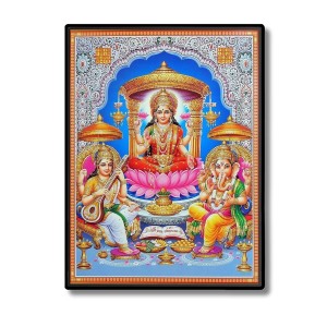 Lakshmi Saraswati & Ganesh Laminated Photo - 11x13 Inches, Divine Blessings for Home & Office and Temple Decoration