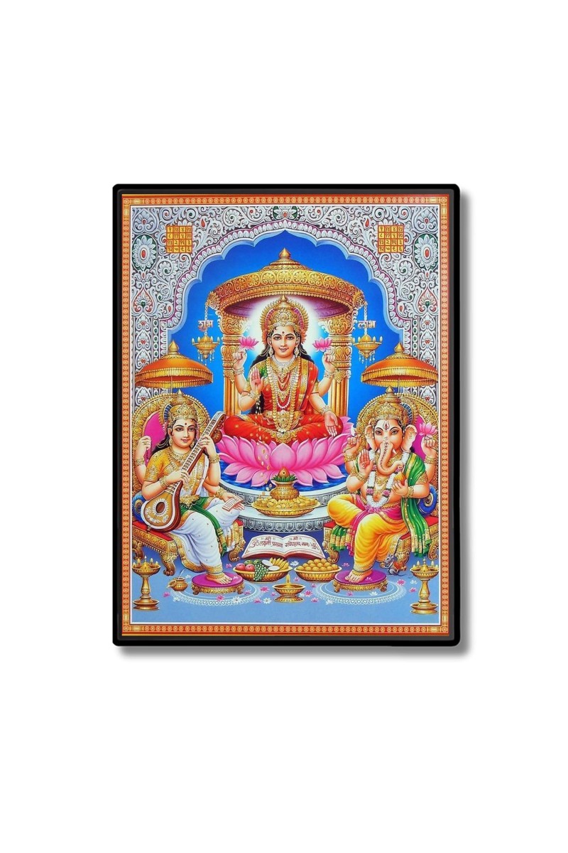 Lakshmi Saraswati & Ganesh Laminated Photo - 11x13 Inches, Divine Blessings for Home & Office and Temple Decoration