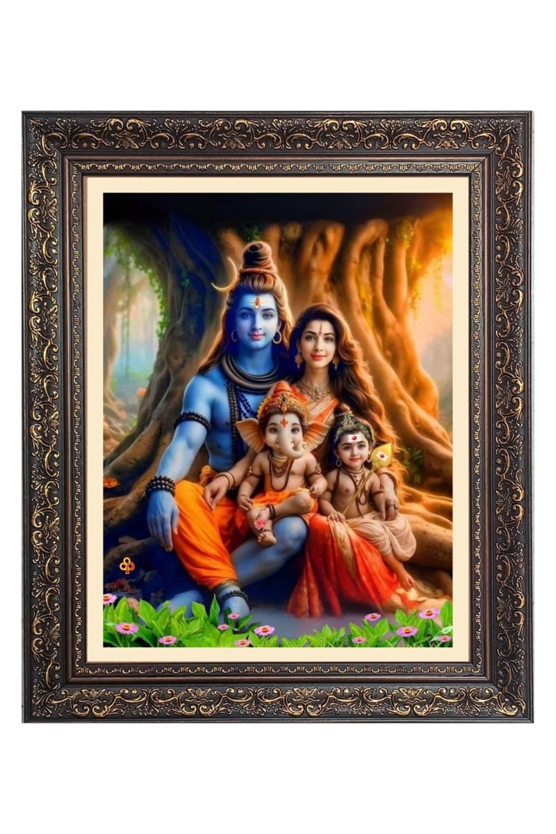 Lord Shiv and Maa Parbati Family Big Photo Frame - 18x22 Inches for Home & Office Decoration