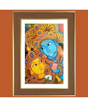 Radha krishna art Photo Frame - 10x14 Inches, Brown Wooden Frame for Home, Office & Temple Decoration