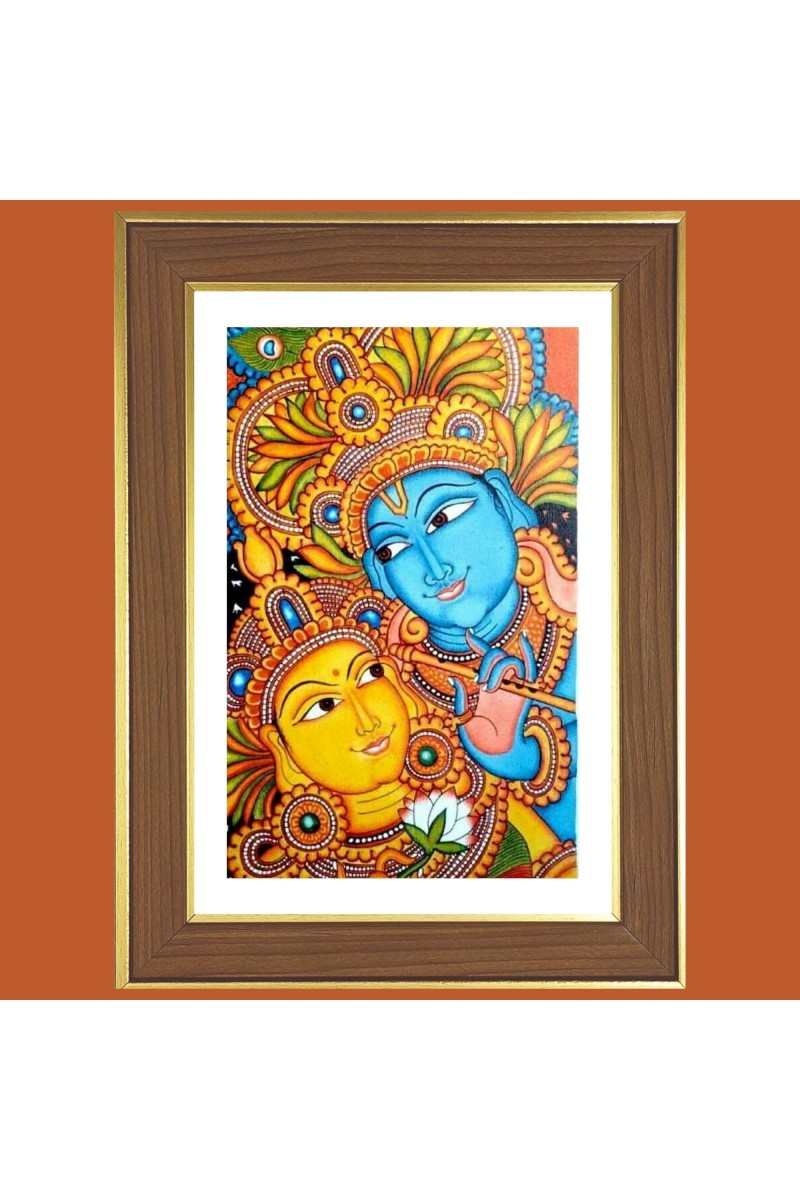 Radha krishna art Photo Frame - 14x18 Inches, Brown Wooden Frame for Home, Office & Temple Decoration