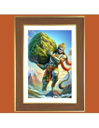 Lord Hanuman Photo Frame - 10x14 Inches, Brown Wooden Frame for Home, Office & Temple decoration