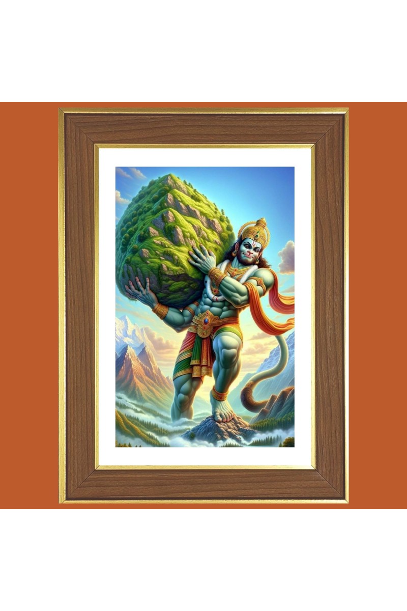 Lord Hanuman Photo Frame - 10x14 Inches, Brown Wooden Frame for Home, Office & Temple decoration