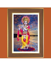 Muralidhara Krishna Photo Frame - 10x14 Inches, Brown Wooden Frame for Home, Office & Temple Decoration