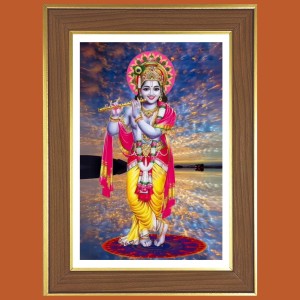 Muralidhara Krishna Photo Frame - 14x18 Inches, Brown Wooden Frame for Home, Office & Temple Decoration