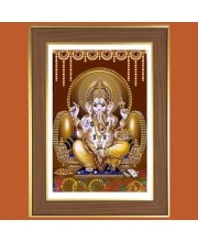 Lord Ganapathi Photo Frame - 10x14 Inches, Brown Wooden Frame for Home, Office & Temple Decoration