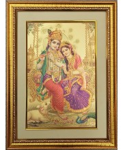 Sri Radha & Sri Krishna Golden Photo 11.5x15.5 Inches Perfect for Home, Office & Temple Decoration