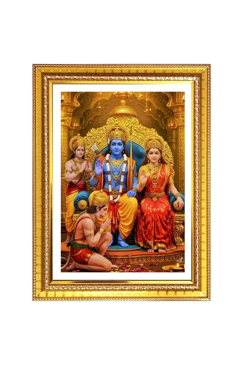 Lord rama and sita and hanuman Photo Frame - 10x14 Inches, Brown Wooden Frame for Home, Office & Temple Decoration