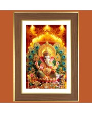 Ganapathi Bappa Photo Frame - 10x14 Inches, Brown Wooden Frame for Home, Office & Temple Decoration