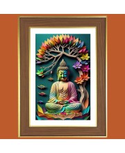 Serene Buddha Photo Frame - 10x14 Inches, Brown Wooden Frame for Home, Office & Temple Decoration