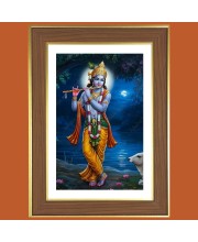 God Sri Krishna Photo Frame - 10x14 Inches, Brown Wooden Frame for Home, Office & Temple Decoration