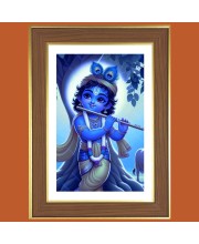 Baby Krishna Photo Frame - 10x14 Inches, Brown Wooden Frame for Home, Office & Temple decoration