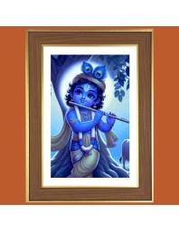 Baby Krishna Photo Frame - 14x18 Inches, Brown Wooden Frame for Home, Office & Temple decoration