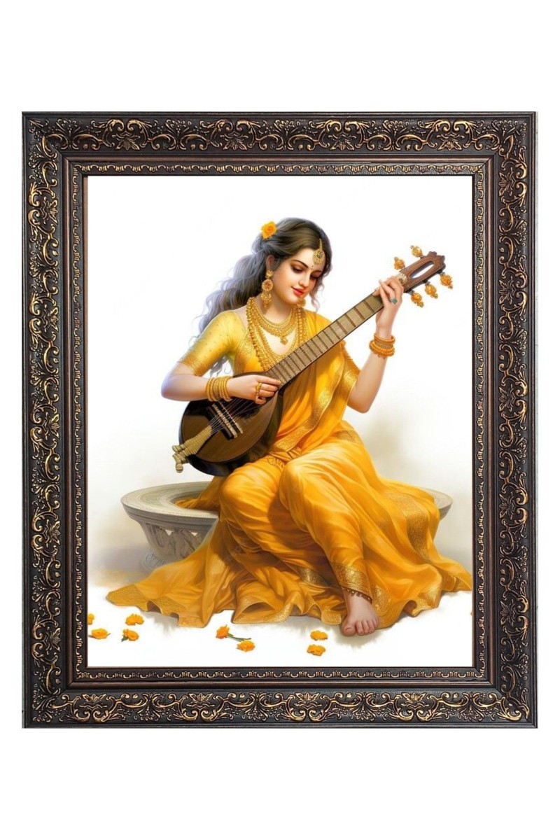 Goddess Saraswati Happy Vasant Panchami Puja Big Photo Frame - 24x28 Inches for Home & Office Decoration