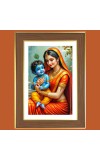 Yashoda and Baby krishna Photo Frame - 12x16 Inches, Brown Wooden Frame for Home, Office & Temple Decoration