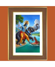 Elephant saves the Lord Krishna Photo Frame - 10x14 Inches, Brown Wooden Frame for Home, Office & Temple Decoration